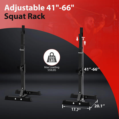 F2C Max Load 550Lbs Pair of Adjustable Squat Rack 41"-66" Sturdy Steel Barbell Rack Free Bench