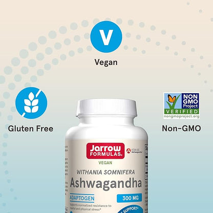 Jarrow Formulas Ashwagandha 300 mg - 120 Veggie Capsules - Overall Health & Resistance to Fatigue - Supplement Supports Endurance, Muscle Recovery & Cognitive Health - 60 Servings (Pack of 12)