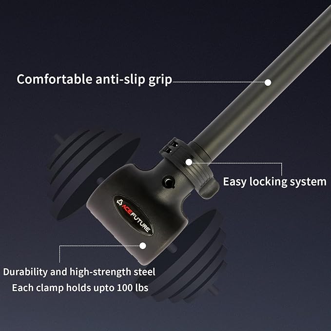 3 in 1 Dumbbell Converter Bar Set - Convert Dumbbells to Barbell & Kettlebell for Home Gym, Multi-Functional Strength Training Bar with Secure Clamps, Space-Saving Weight Lifting System (Black)