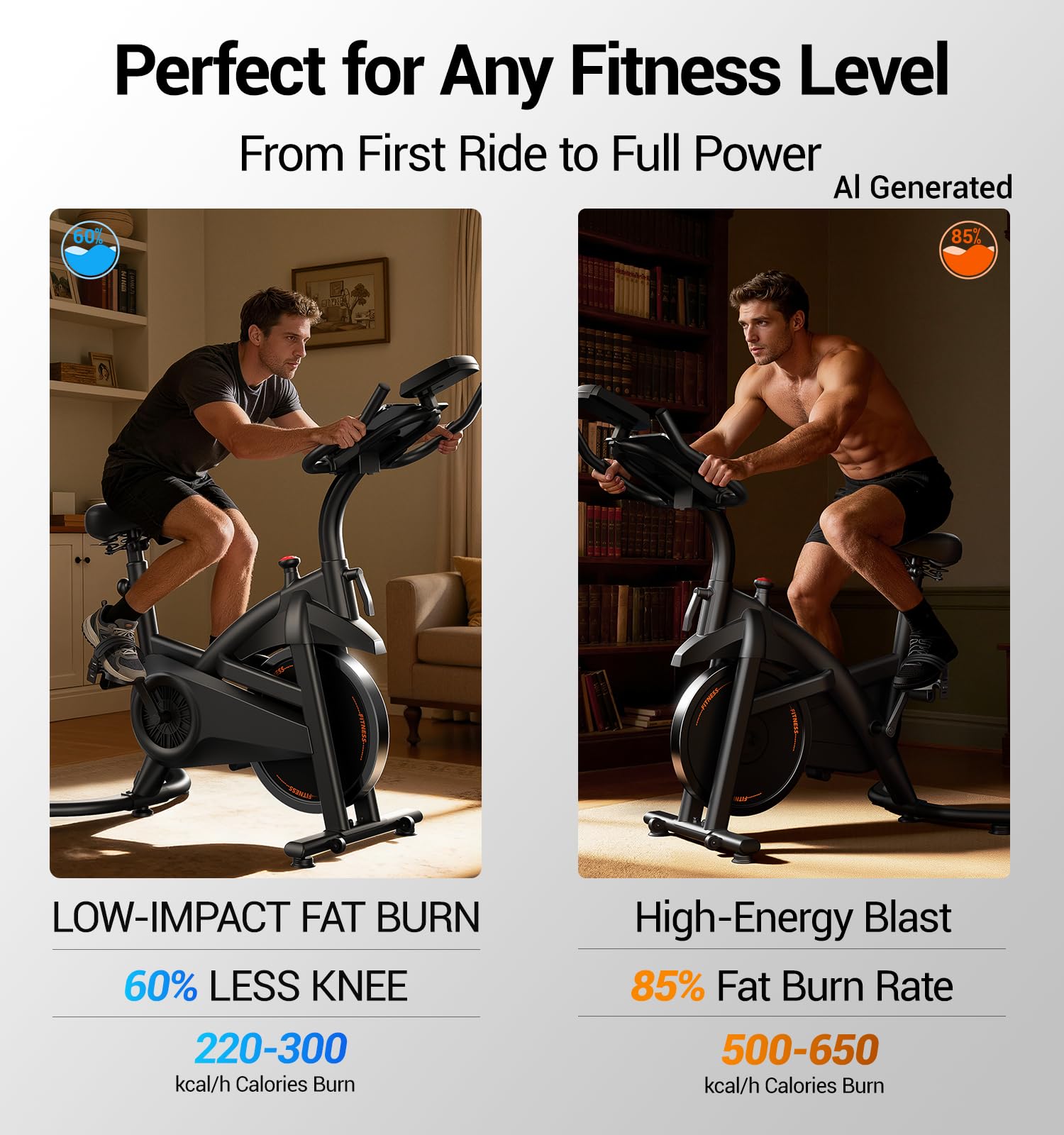 CURSOR FITNESS Exercise Bike, Brake Pad Stationary Bike for Home with Exclusive App, Stationary