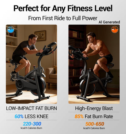CURSOR FITNESS Exercise Bike, Brake Pad Stationary Bike for Home with Exclusive App, Stationary