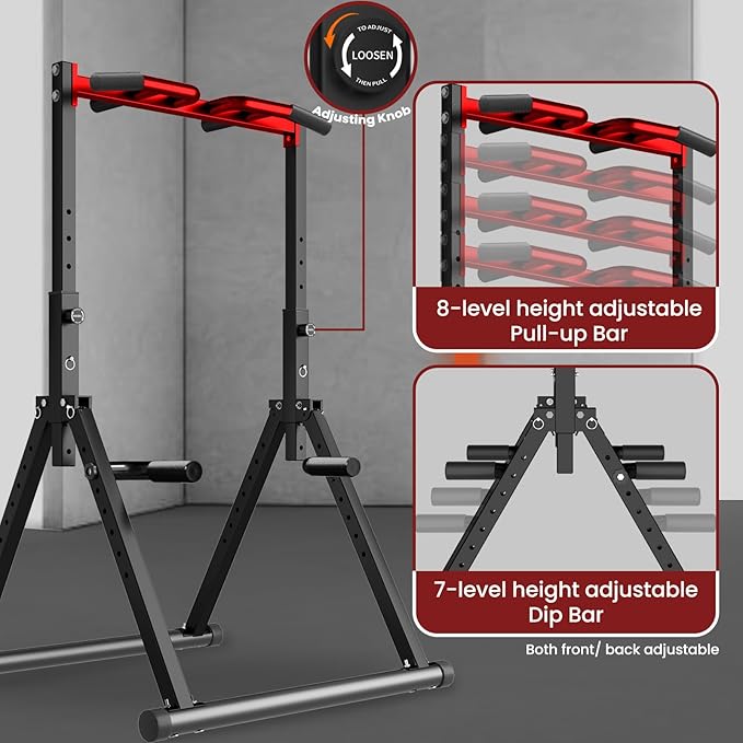 Power Tower Pull Up Dip Station Foldable, Pull Up Bar Station Adjustable, Multi-Function Home Gym, Strength Training Fitness Equipment, Triangular Design, for Home Outdoor