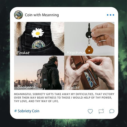 One Day at a Time 10 Year Sobriety Coin - Recovery Aurora Forest Wolf AA Coins - Addiction NA AA Chips and Medallions - Celebrate 1-20 Living Clean Narcotics Alcoholics Anonymous Gifts for Men Women