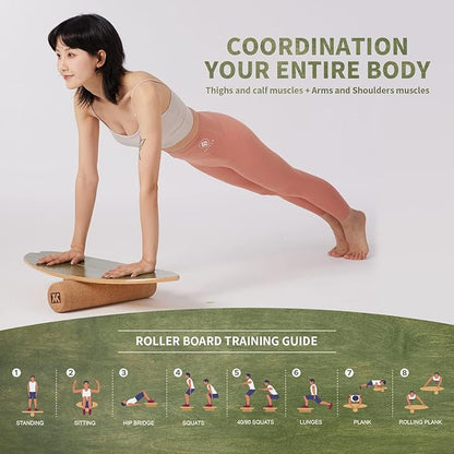 XCMAN Surf Balance Board Trainer with Roller Wooden Exercise Balancing Stability Trainer - Non Slip Surface for Adults Kids|Balance Board for Surfing,Snowboarding,Skateboarding,Hockey,Yoga Training