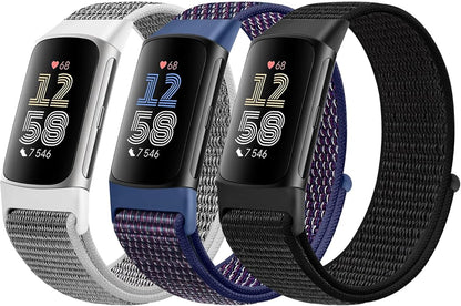 Sport Loop Nylon Watch Bands Compatible with Fitbit Charge 6/5, Adjustable Breathable Replacement Soft Nylon Loop Wristband for Women/Men