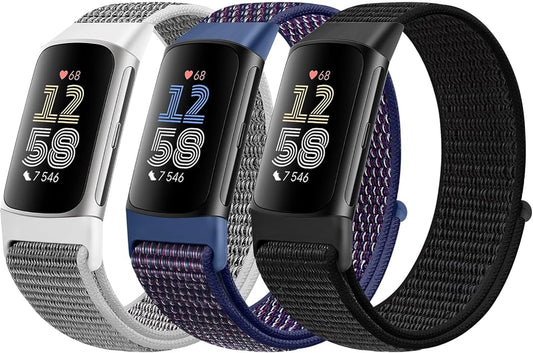 Sport Loop Nylon Watch Bands Compatible with Fitbit Charge 6/5, Adjustable Breathable Replacement Soft Nylon Loop Wristband for Women/Men