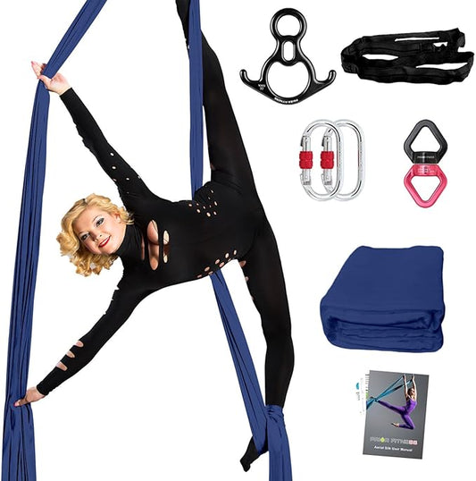 PRIOR FITNESS Aerial Silks Set, Professional Thicker Low Stretch Fabric 9/15/20 Yards Aerial Silk Swing Set with Hardware Guide, Yoga Starter Kit For Home, Aerial Yoga Hammock, Silks for Gymnastics, Antigravity Yoga, Inversion Exercise-All Levels