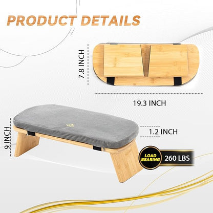 Meditation Bench, Bamboo Meditation Stool, Folding Kneeling Meditation Bench, Seiza Prayer Bench, Prayer Bench with Meditation Cushion, Kneeling Stool (Grey & Big)