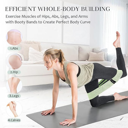 Wide Fabric Resistance Bands for Working Out, 3 Level Non-Slip Exercise Booty Bands for Women & Men Leg and Glutes with Hair Ties and Tape Measure - for Home Gym Workout, Yoga, Pilates