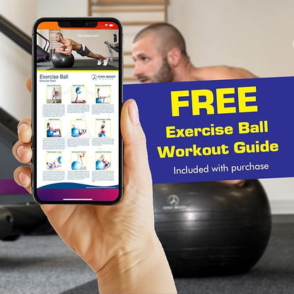 ProBody Pilates Yoga Ball Chair, Exercise Ball Chair with Base or Stand for Home Office Desk Sitting or Workout, 65cm Antiburst Balance & Stability Ball Seat, Large Gym Ball for Back, Abs