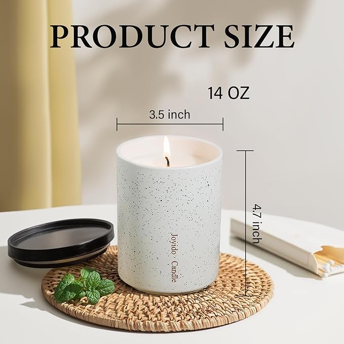 14OZ Jasmine Cashmere Scented Candle - Aromatherapy Candles with Lid - Soy Candles for Home Scented - Luxury Ceramic Jar Candle for Bedroom Kitchen Home Decor, Housewarming Party