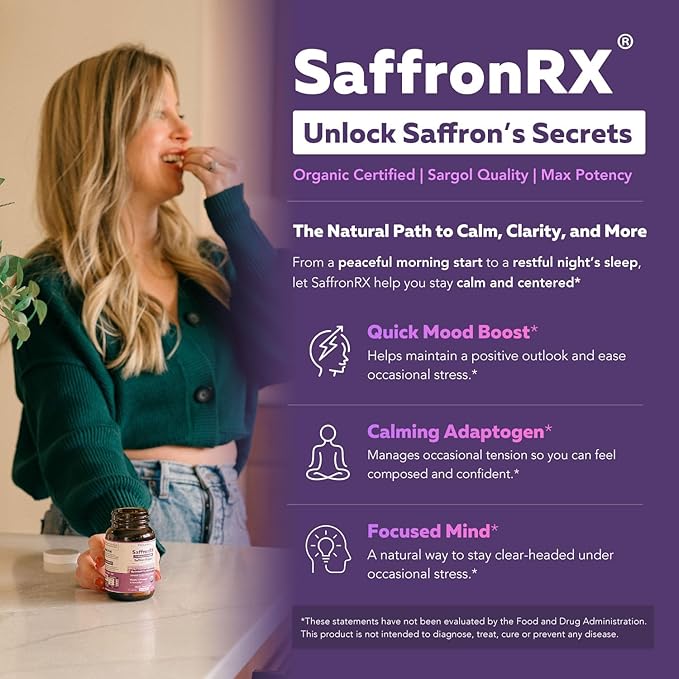 Organic Saffron Extract: Optimized Extract with Safromotivines, Safranal, and Crocins – Clinically Studied | Premium Persian Sargol Quality | Supports Mood, Calmness, and Relaxation – 2-Pack