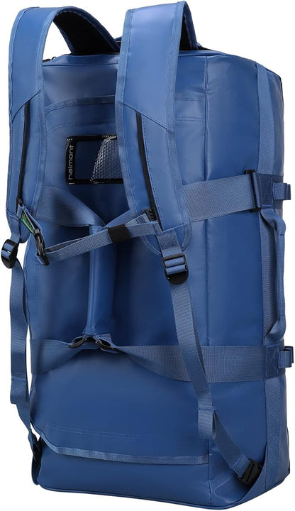 Haimont Large Duffel Backpack Sports Bag Convertible Duffle Bag with Backpack Straps for Travel, Gym, Weekender, Water Resistant, Blue, 60L