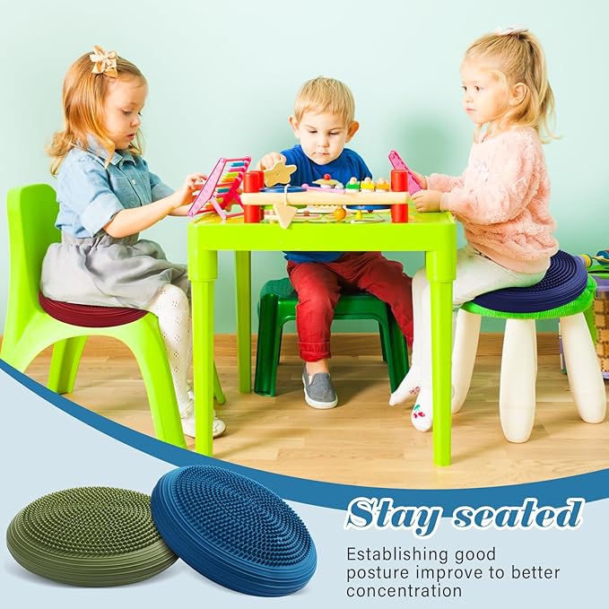 Libima 4 Pcs Wiggle Seat Inflated Wobble Cushion for Sensory Kid 13 Inches Balance Disc Flexible Seating for Classroom Sensory Pad for Chair Wiggle Cushion with Needle Pump