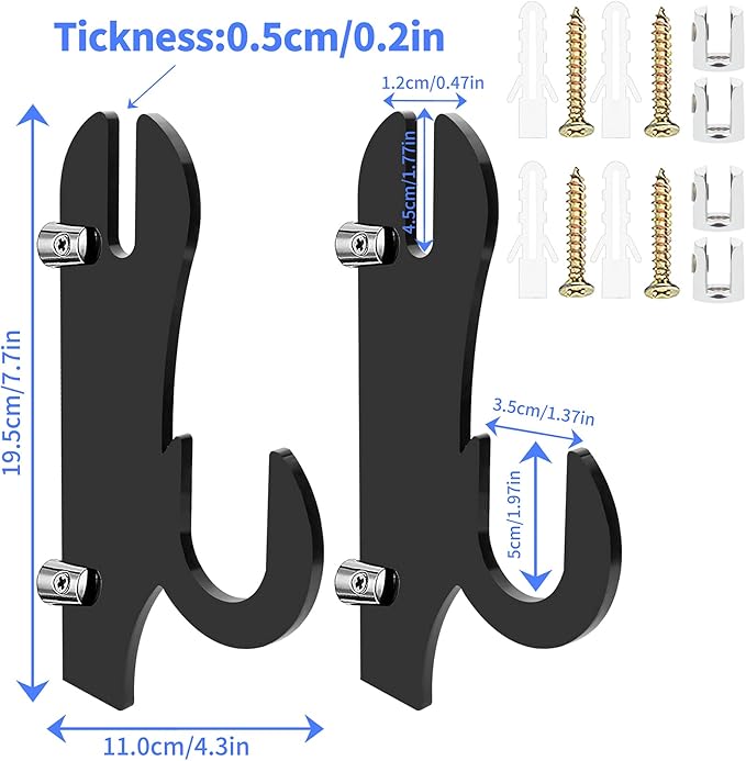 TRINENOX Sword Stand, Sword Wall Mount, Sword Hook, Sword Hanger Rack, Wall Mount Sword Hook, Acrylic Samurai Sword Display Holder for Katana Tanto Genji Wakizashi Sword Hanger Rack (2 Pairs Black)
