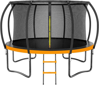 Trampoline 8FT 10FT 12FT 14FT 16FT, Outdoor Trampolines for Kids and Adults, Recreational Trampoline with Enclosure Net & Ladder, Round Trampoline ASTM Approved, 400/450LBS Weight Capacity