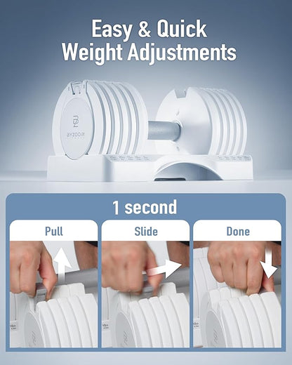 Adjustable Dumbbell – 12.5/25lb Single Unit OR Set of 2 – 5-in-1 Adjustable Weight for Home Gym, Strength Training & Fitness Workouts, White OR Black