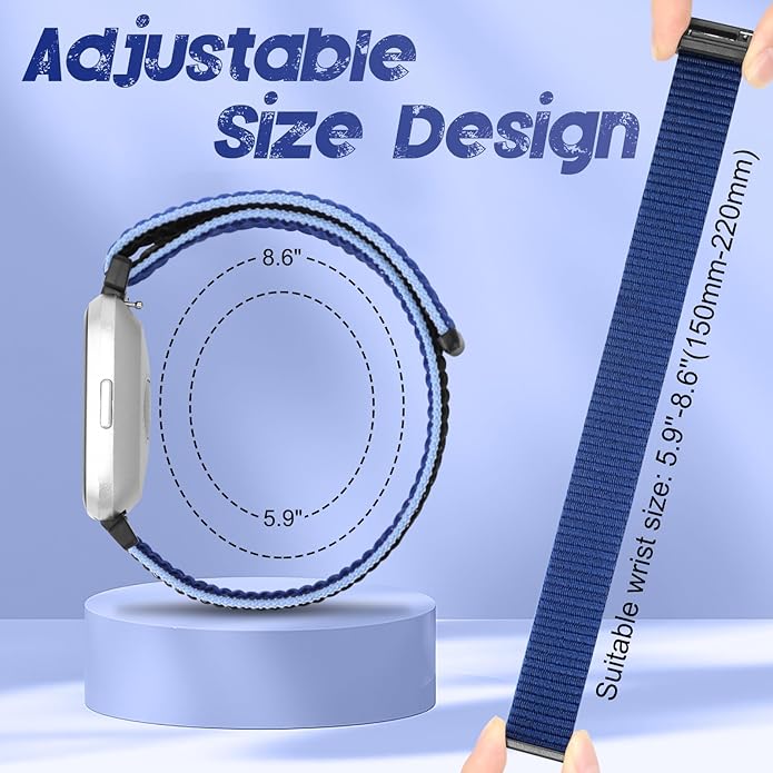 Tiptops 3 Pack Bands Compatible with Fitbit Versa 2/Fitbit Versa/Versa Lite/Versa SE for Women Men, Soft Nylon Sports Loop Replacement Wristband for Fitbit Versa 2 Straps