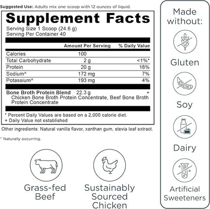 Ancient Nutrition Grass Fed, Bone Broth Protein Powder, 20g Protein, Hydrolyzed Collagen Peptides, Keto & Paleo Friendly, Supports Joint, Gut Health, Vanilla, 40 Servings