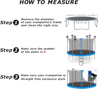 Trampoline Replacement Safety Enclosure Net for 6 Straight Poles Round Frame Trampolines, Breathable and Weather-Resistant Trampoline Net with Adjustable Straps (Net Only)