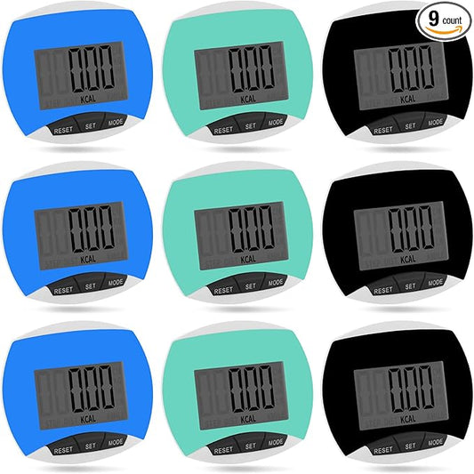 9 Pcs Simple Pedometers Bulk for Walking Steps and Miles Walking Step Counters with Calories Burned Portable Clip Step Tracker for Seniors Man Women Jogging Hiking Running