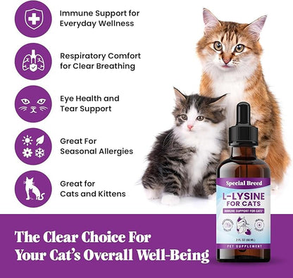 Special Breed L-Lysine for Cats & Kittens ??Immune, Respiratory & Eye Health Support ??Liquid Cat Supplement with Astragalus, Burdock, Atractylodes, Dangshen & Vitamins A, B1, B2, B6 ??2oz (60mL)