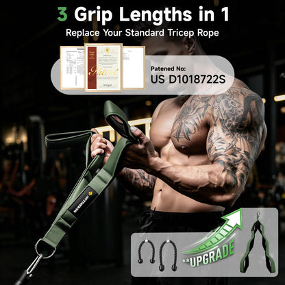MANUEKLEAR 3 Grip Lengths in 1 Tricep Rope Cable Attachment with Ergonomic Handles, Greater ROM for