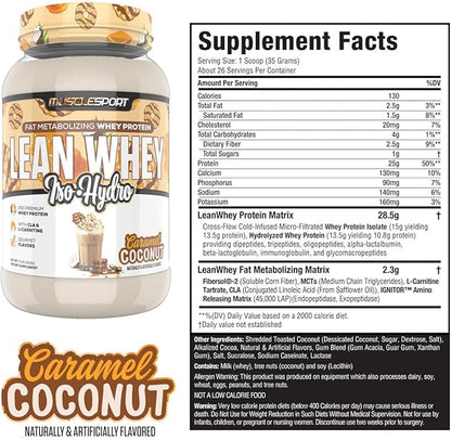 Musclesport Lean Whey Revolution??Protein Powder - Whey Protein Isolate - Low Calorie, Low Carb, Low Fat, Incredible Flavors - 25g Protein per Scoop (2LB, Coconut Caramel)