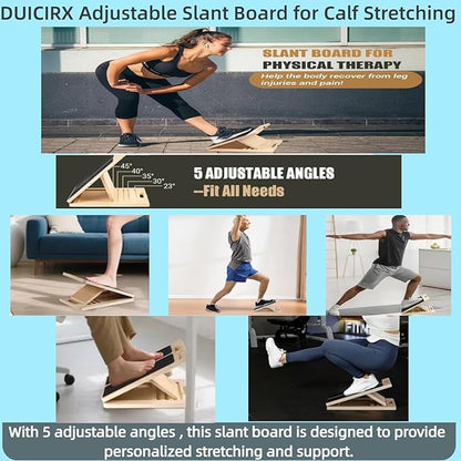 Portable Wooden Slant Board for Calf Stretching Squats Calf Stretcher Pilates Physical Therapy Equipment Adjustable Incline Board for Knees Ankle Heel Feet Leg