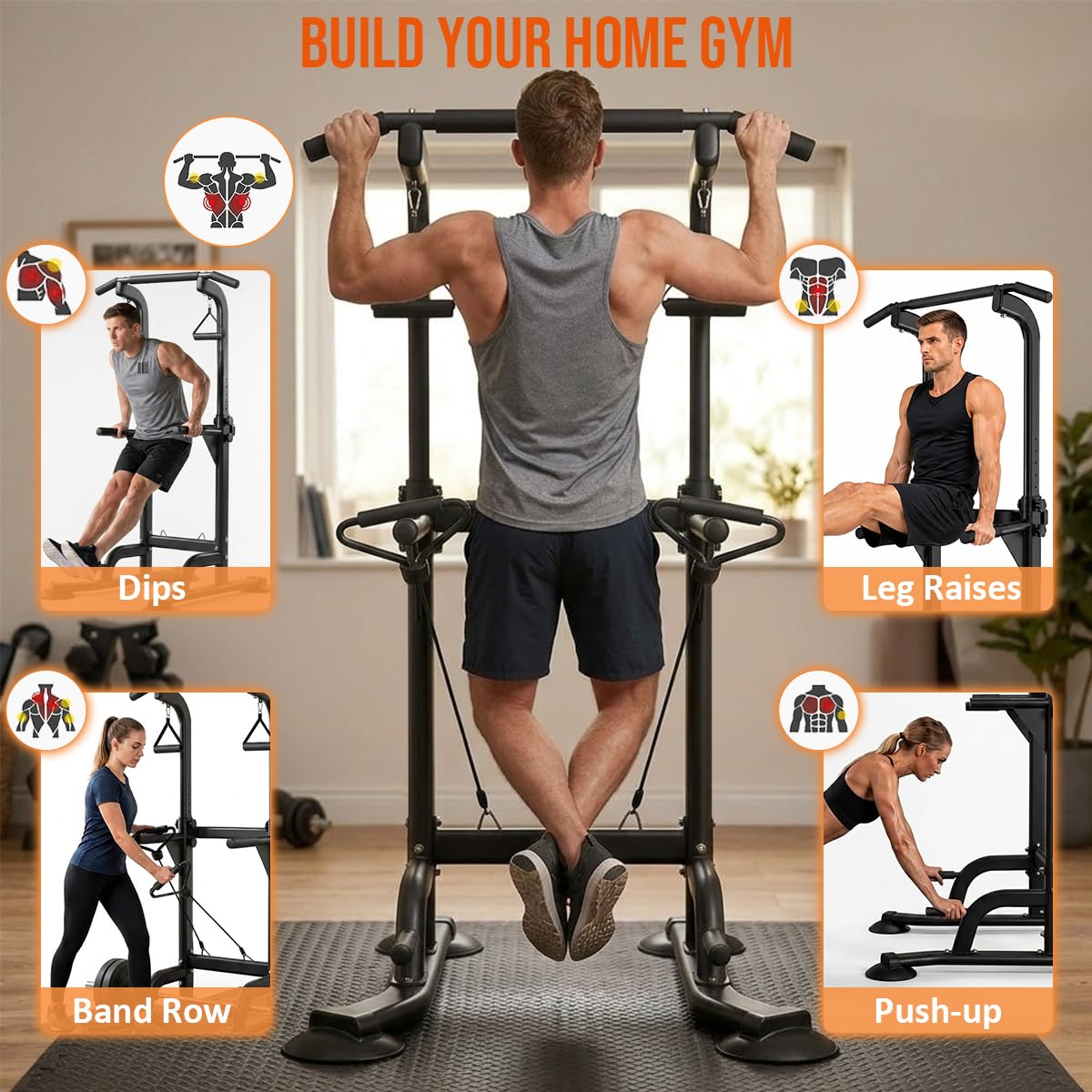 Power Tower Pull Up & Dip Station Multi-Function Home Strength Training Fitness Workout Station