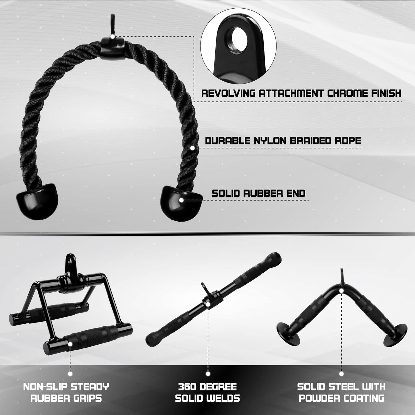 Yes4All Combo Double D Handle, Tricep Rope, Straight Bar & V Bar, Multi Cable Machine Accessories