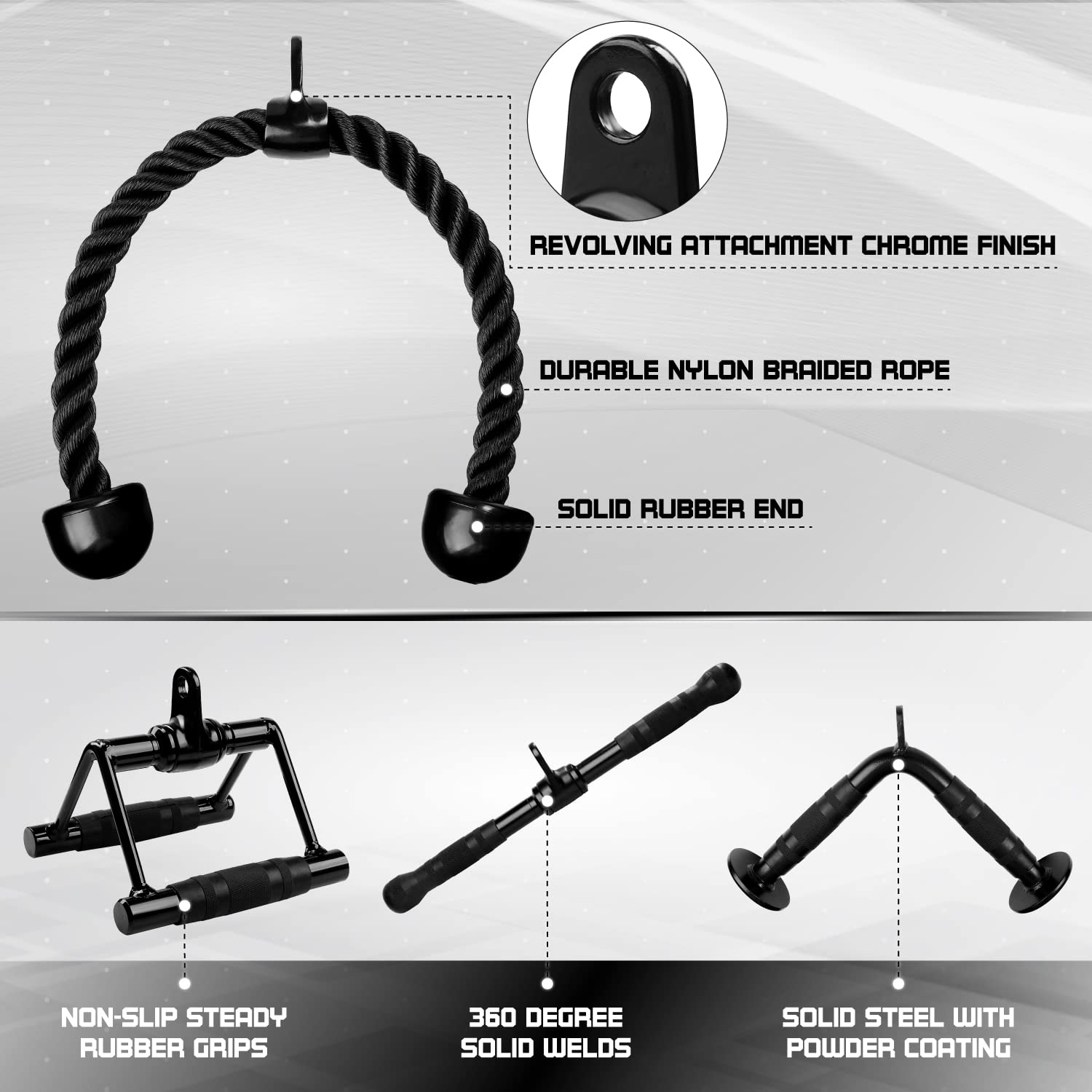 Yes4All Combo Double D Handle, Tricep Rope, Straight Bar & V Bar, Multi Cable Machine Accessories