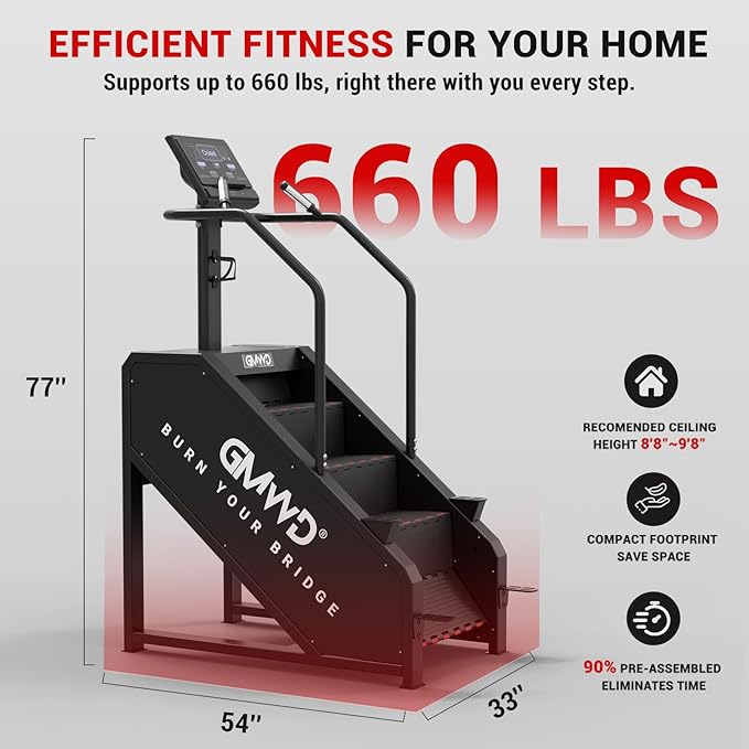 Stepper Machine, GMWD Stair Climber with LED Screen, Commercial Grade Stair Stepper Exercise Machine with 15 Resistance Levels, 441LBS, 24-164 Steps/Minute, Black