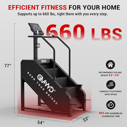 Stepper Machine, GMWD Stair Climber with LED Screen, Commercial Grade Stair Stepper Exercise Machine with 15 Resistance Levels, 441LBS, 24-164 Steps/Minute, Black