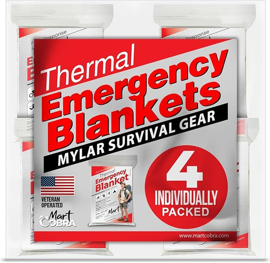 Emergency Blanket 4-Pack Space Mylar Blankets Survival Gear and Supplies Reusable Thermal Camping