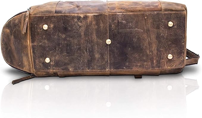 KomalC 24 Inch Leather Duffel Bags for Men and Women Full Grain Leather Travel Overnight Weekend Leather Bags Sports Gym Duffle for Men (Brown Tan with shoe pocket)