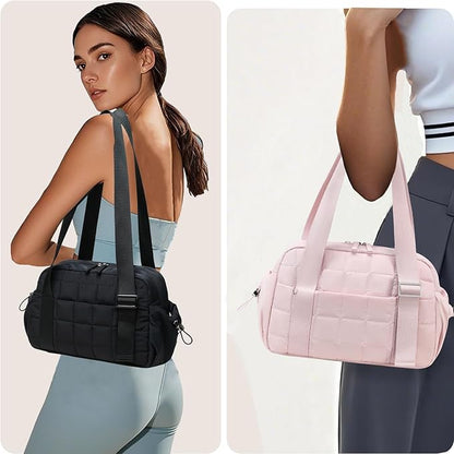 CAMTOP Mini Gym Bag for Women, Small Gym Tote Bag Puffy Quilted Sports Duffel Bag with Wet Compartment and Coin Purse Duffel Bags Dance Yoga Workout Bag
