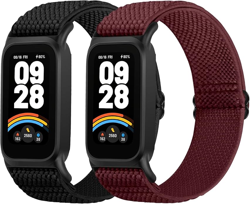 2 Pack Elastic Bands Compatible with Xiaomi Smart Band 9 Active Women Men, Soft Nylon Replacement Sport Wriststrap for Redmi Band 3