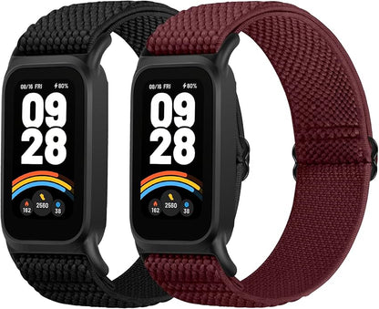 2 Pack Elastic Bands Compatible with Xiaomi Smart Band 9 Active Women Men, Soft Nylon Replacement Sport Wriststrap for Redmi Band 3