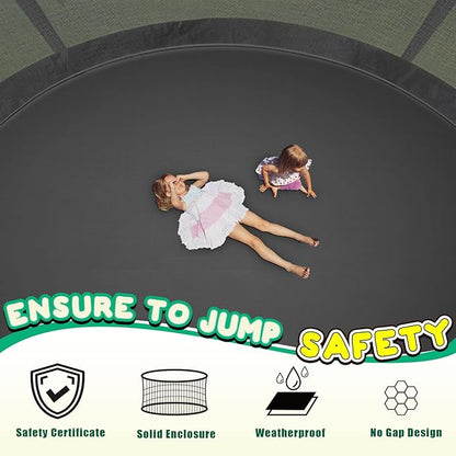 Trampoline 12FT 14FT 15FT 16FT for Kids/Adults - Outdoor Recreational with Enclosure Net Curved Poles and Ladder, Heavy Duty Anti-Rust Coating, ASTM Approval