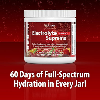 Jigsaw Health Electrolyte Supreme | Broad Spectrum of Electrolytes + Trace Minerals | Fruit Punch Flavor | 60 Servings (Jar)