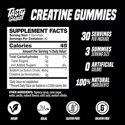 Creatine Gummies - 90g of Creatine Monohydrate - Workout Supplements - Build Muscle & Boost Strength for Men & Women - Made in USA - Non GMO - Vegan Friendly (Large, Pineapple Mango)