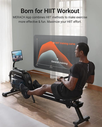 MERACH Rowing Machines for Home, Magnetic Rowing Machine with 16 Levels, Rower Machine of Quiet Resistance, Dual Slide Rail with Max 350lbs Weight Capacity, App Compatible