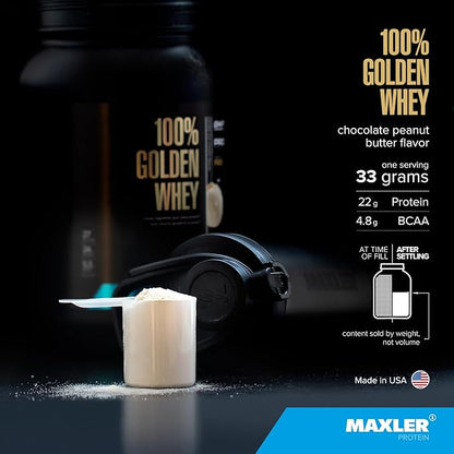Maxler 100% Golden Whey Protein - 22g Protein per Serving - Premium Whey Protein Powder for Pre Post Workout - Fast-Absorbing Whey Concentrate Isolate Hydrolysate Blend - Chocolate Peanut Butter 5 lb