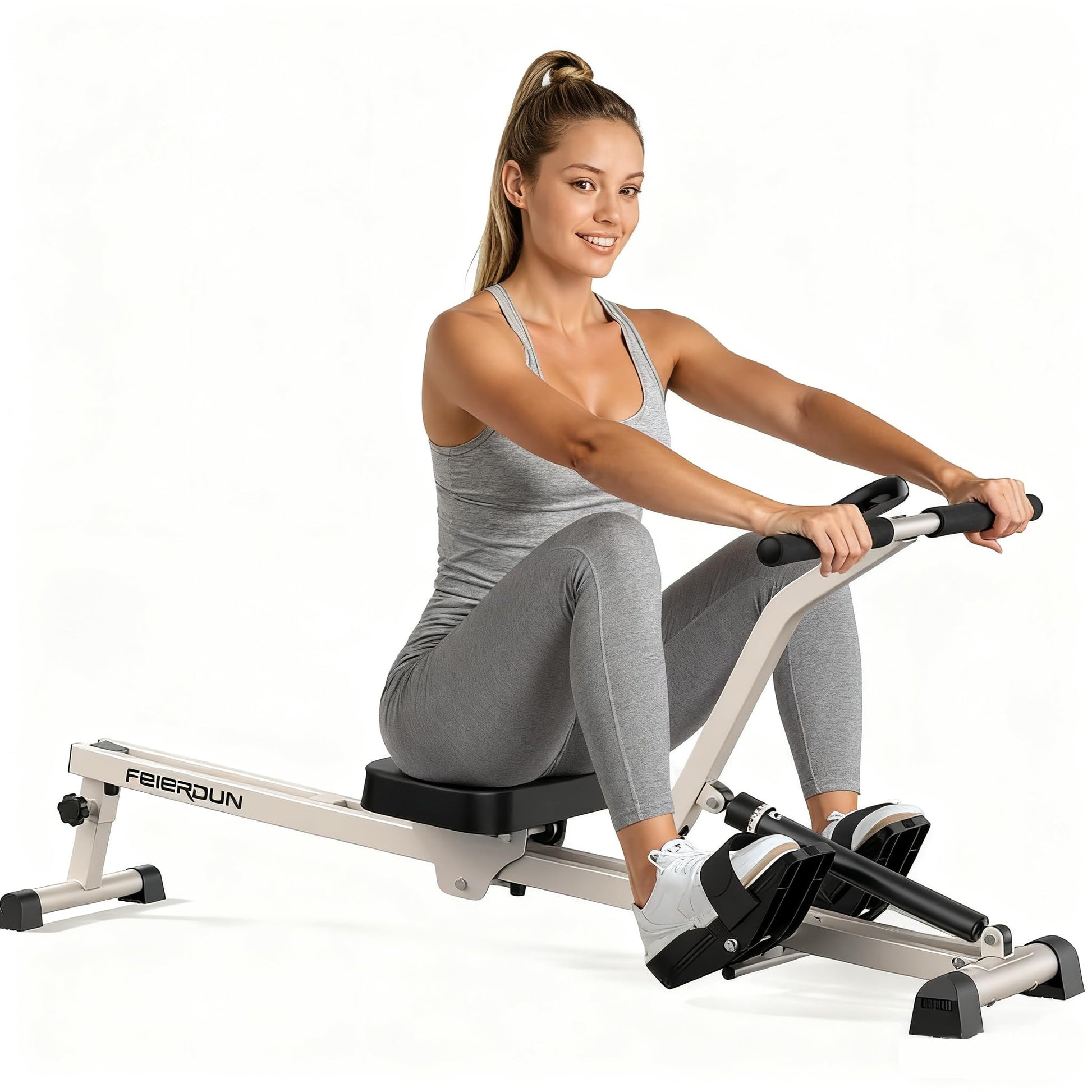 FEIERDUN Hydraulic Rowing Machine for Home Compact Adjustable Rower