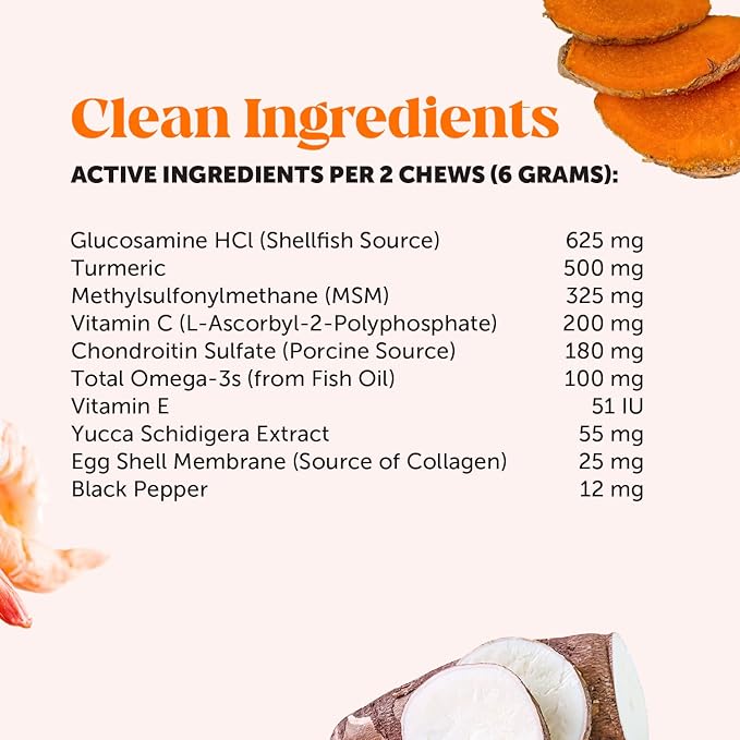 Hip & Joint Health - Glucosamine for Dogs Soft Chews, Joint Supplement for Dogs with Glucosamine Chondroitin, MSM, Turmeric, Joint Support + Mobility, May Reduce Occasional Discomfort (Chicken 90ct)