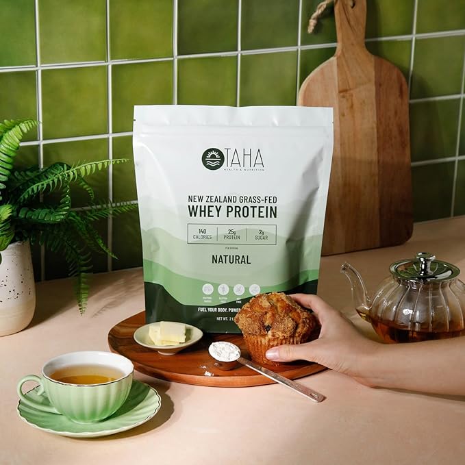 Taha Health & Nutrition Natural Unflavored Whey Protein Concentrate Powder, 25g Protein, 140 Calories, 2g Sugar | New Zealand Grass-Fed, Free-Range Dairy | Gluten and Soy Free, Keto, Kosher | 2LB