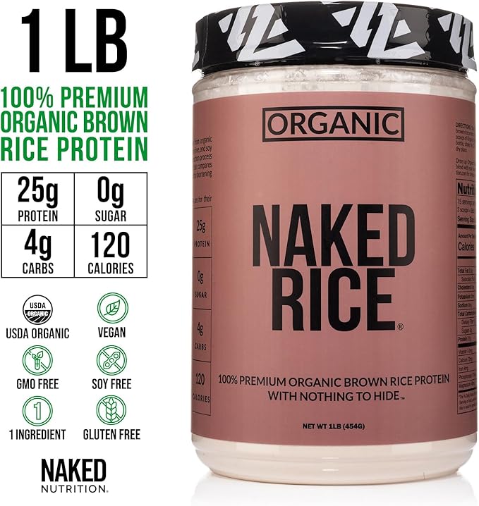 Naked Rice 1Lb - Organic Brown Rice Protein Powder - Vegan Protein Powder, GMO Free, Gluten Free & Soy Free. Plant-Based Protein, No Artificial Ingredients - 15 Servings