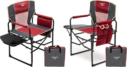 SUNNYFEEL Oversized Camping Directors Chair 2 Pack, Portable Folding Lawn Chairs for Adults Heavy Duty with Side Table,Pocket for Beach, Fishing,Picnic,Concert Outdoor, Foldable Camp Chairs