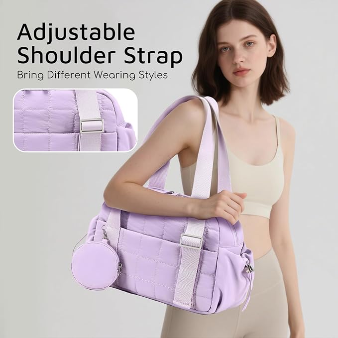 CAMTOP Mini Gym Bag for Women, Small Gym Tote Bag Puffy Quilted Sports Duffel Bag with Wet Compartment and Coin Purse Duffel Bags Dance Yoga Workout Bag